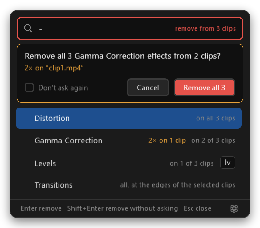 Remove mode asking before removing three Gamma Correction effects